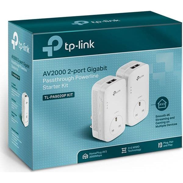 TP-Link TL-PA9020PKIT 2-Port Gigabit Passthrough Powerline Starter Kit, Data Transfer Speed Up to 2000 Mbps, Ideal for HD Video Streaming and Online Gaming, No Configuration Required, UK Plug - 2